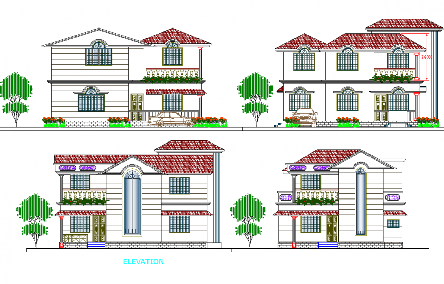 Two story classic house all sided elevation cad drawing details dwg file