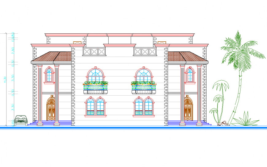 Two story classic house back elevation cad drawing details dwg file