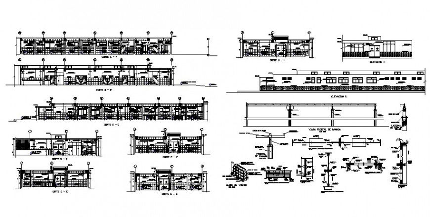 Two story hospital building all sided elevation, section and structure details dwg file