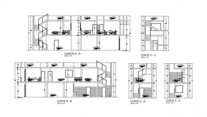 Two story house all sided section cad drawing details dwg file