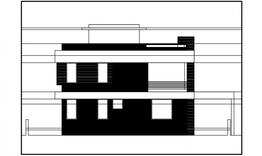 Two story house back side elevation auto-cad drawing details dwg file