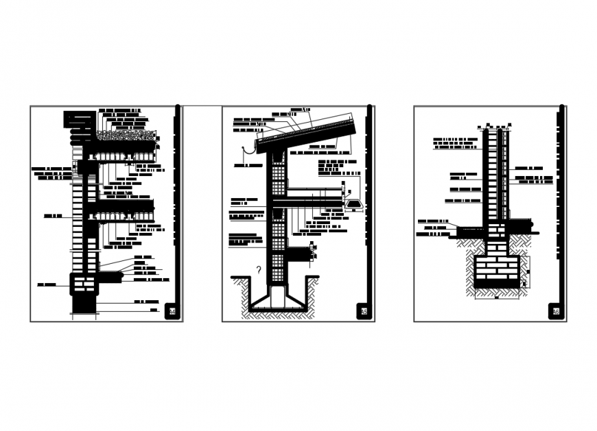 Two story house building constructive sectional details with curtain walls dwg file