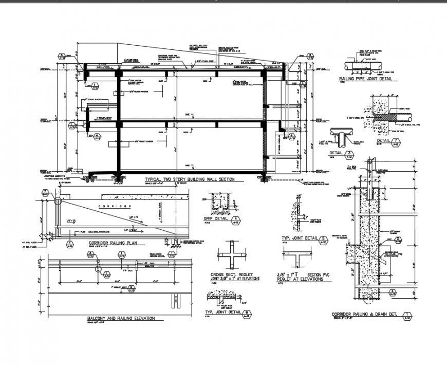 Two story house concrete structure and section-constructive details dwg file