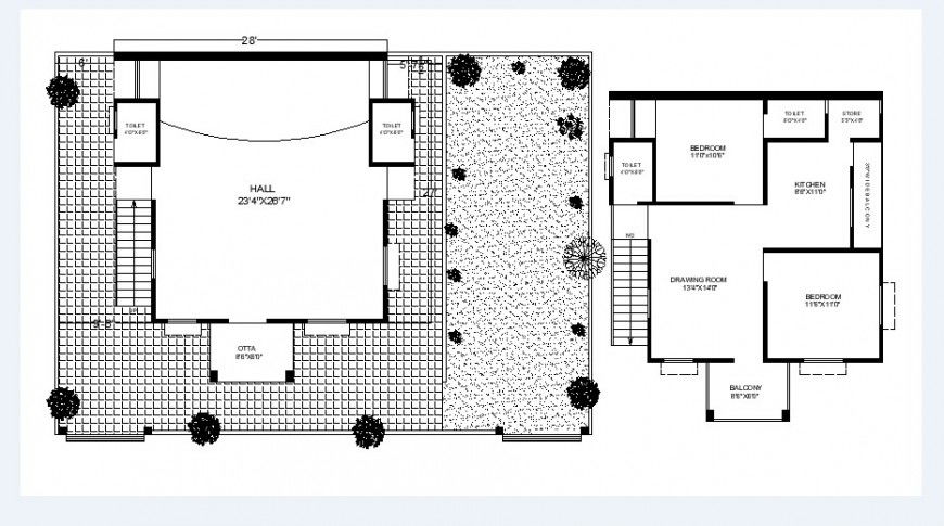 Two story house distribution layout plan cad drawing details dwg file
