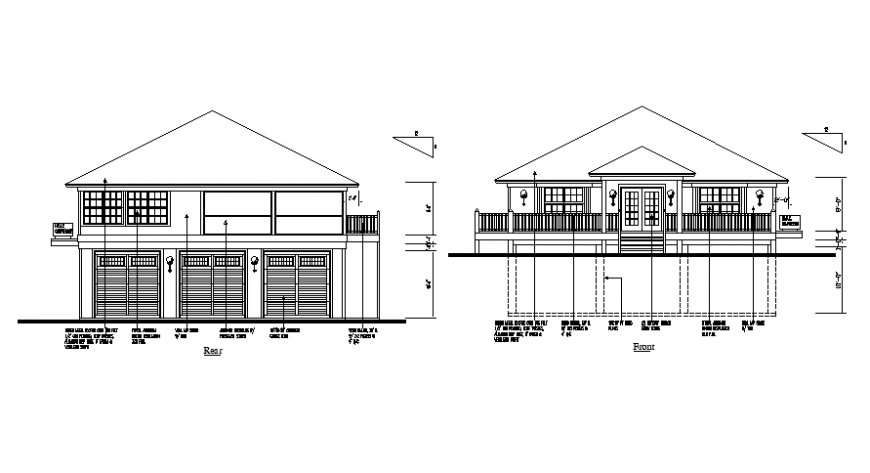 Two story house elevation drawings 2d view autocad software file