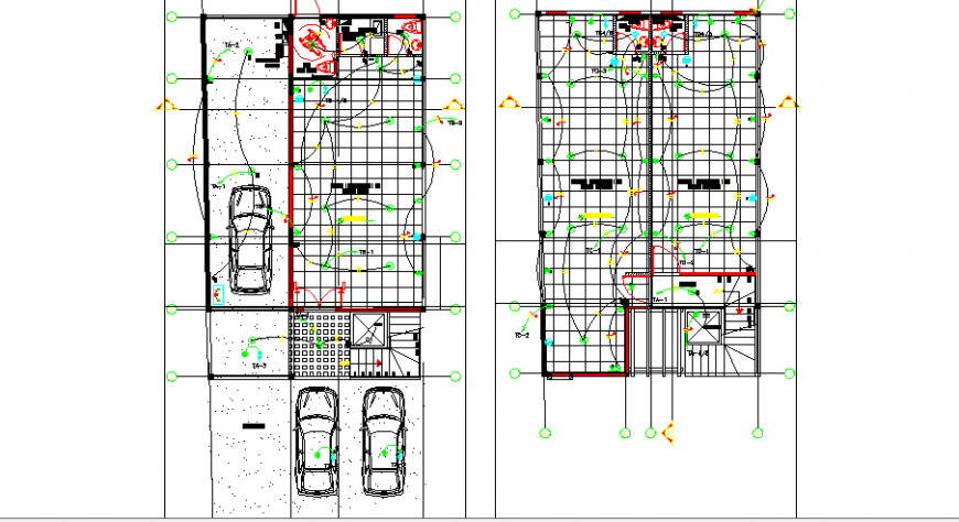 Two story house floors electrical layout plan details dwg file