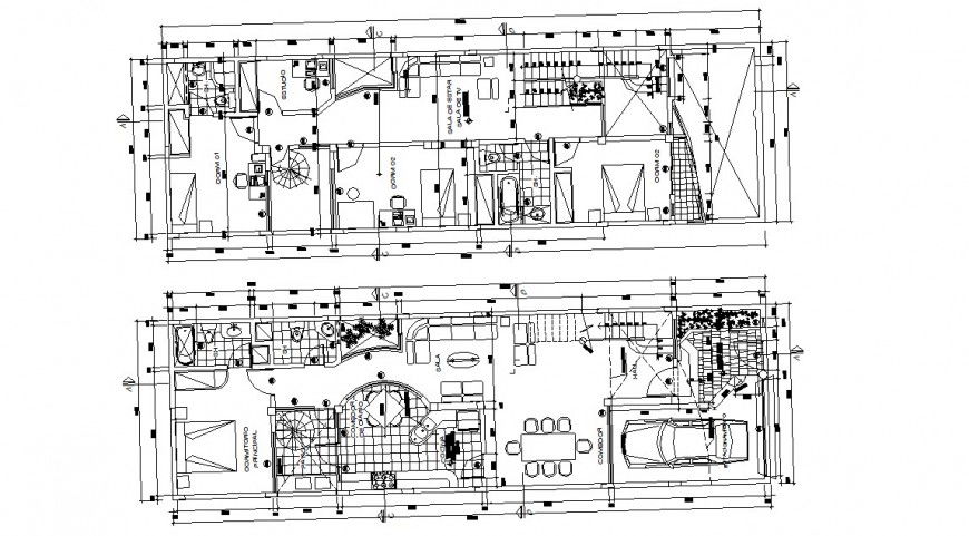 Two story house ground and first floor plan cad drawing details dwg file