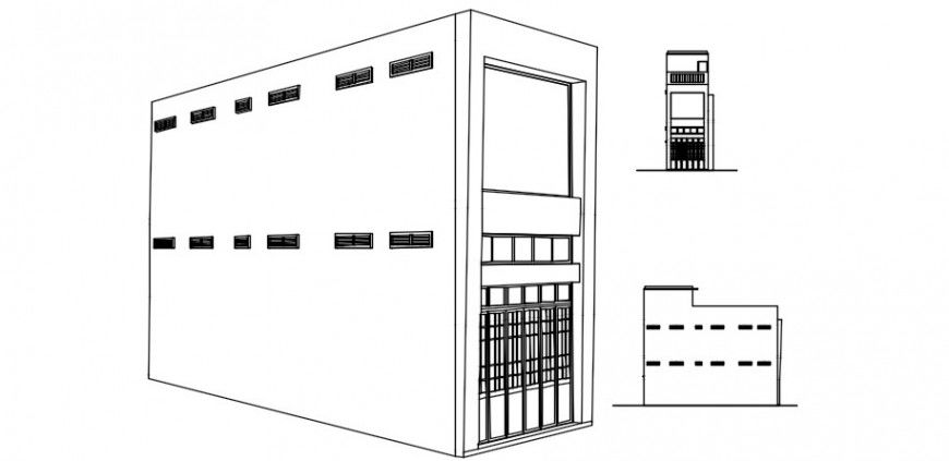 Two story house isometric elevation and all sided elevation drawing details dwg file
