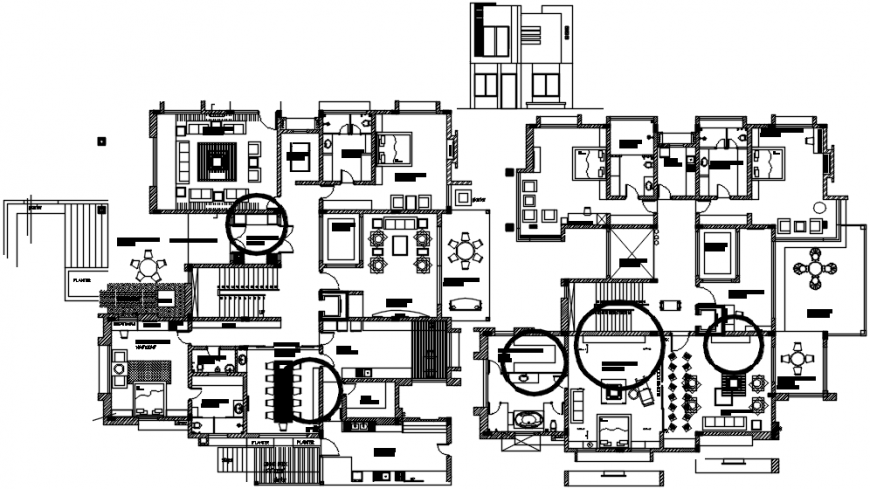 Two story house main elevation and both floor plan cad drawing details dwg file