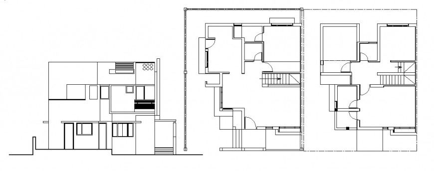 Two story house main elevation and framing plan cad drawing details dwg file
