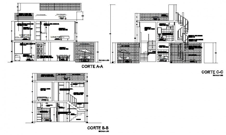 Two story house section 2d view CAD structural block layout file in autocad format