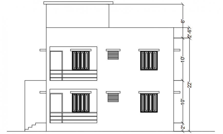 Two story housing units elevation drawings autocad software file
