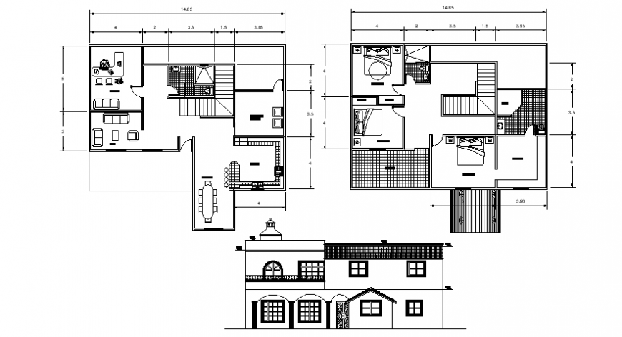 Two story housing units layout plan and elevation autocad file