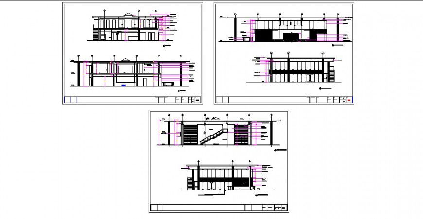 Two story luxuries villa all sided elevation and section cad drawing details dwg file