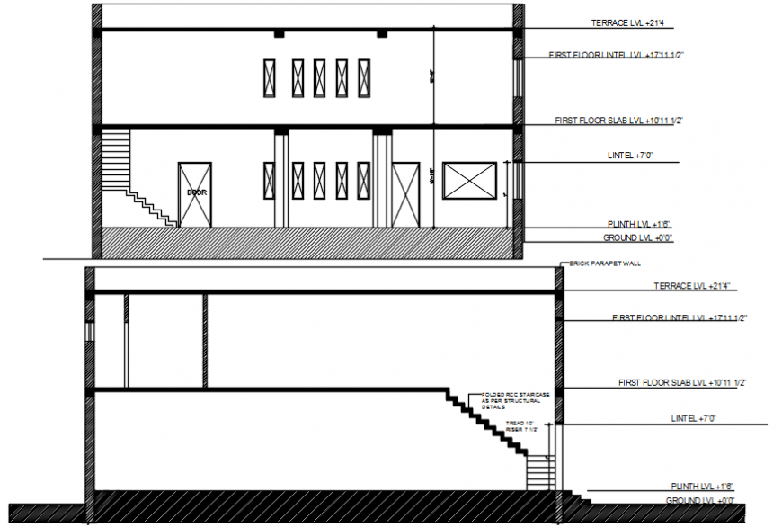 Two story office constructive section cad drawing details dwg file