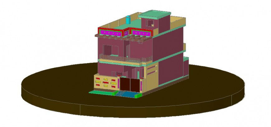 Two story one family residential house 3d model cad drawing details dwg file