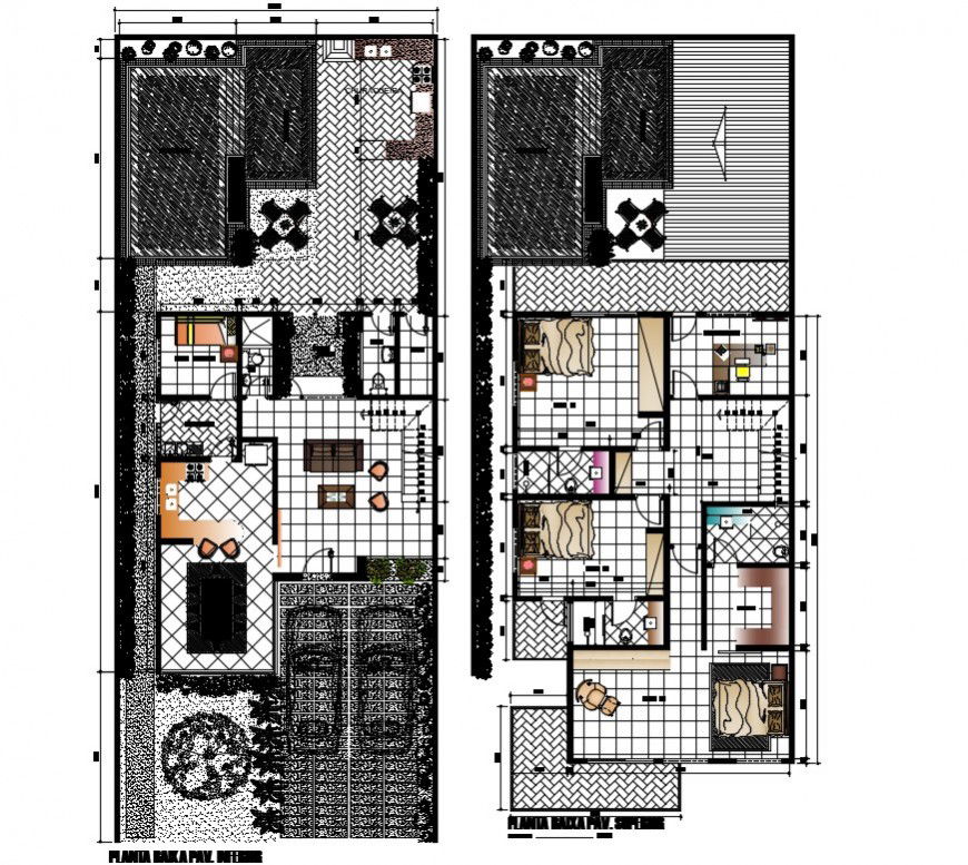Two story residential bungalow drawings 2d view autocad file