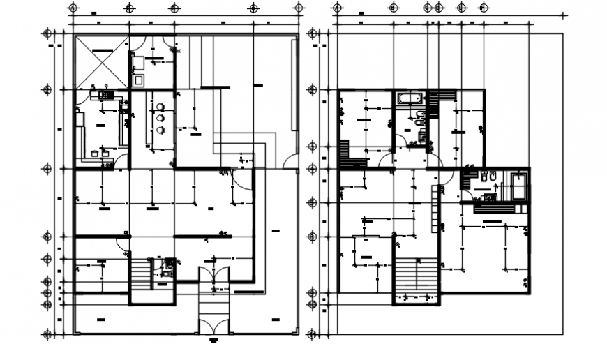 Two story residential house floor plan distribution cad drawing details dwg file