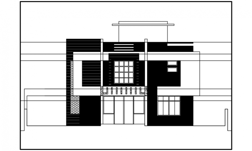 Two story residential house frontal elevation cad drawing details dwg file
