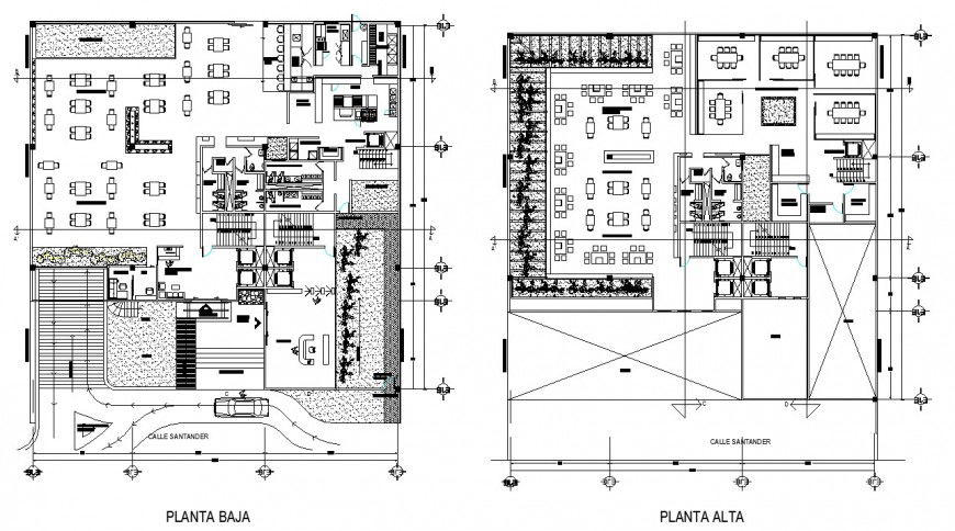 Two story restaurant building layout plan in autocad format