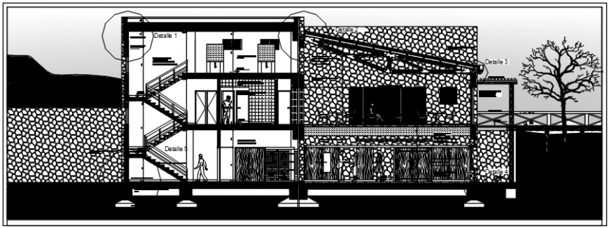 Two story restaurant front constructive section drawing details dwg file