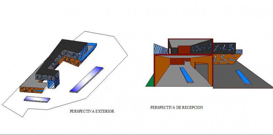 Two story restaurant isometric elevation cad drawing details dwg file