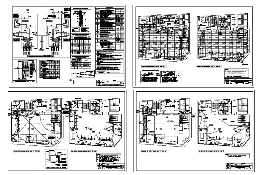 Two story villa layout plan, electrical layout plan and constructive structure details dwg file