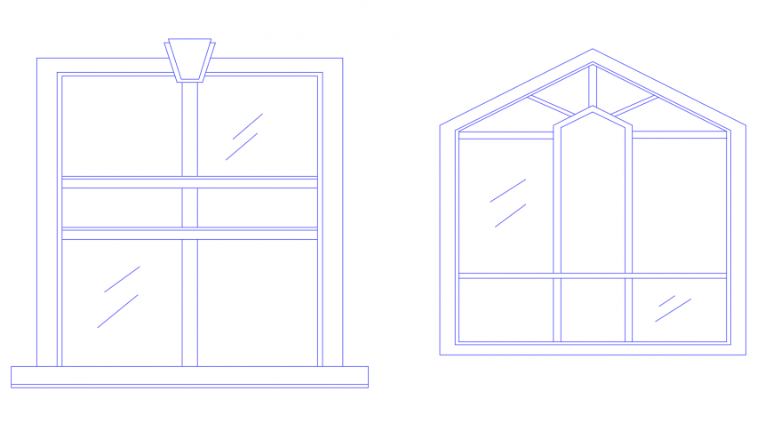 Two window elevation block auto-cad drawing details dwg file