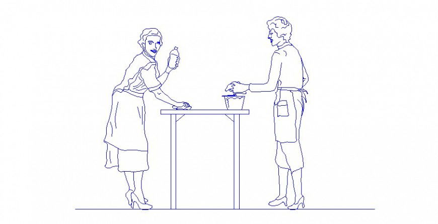 Two working women elevation blocks cad drawing details dwg file