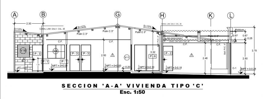 Type- A section layout design drawing of Villa design