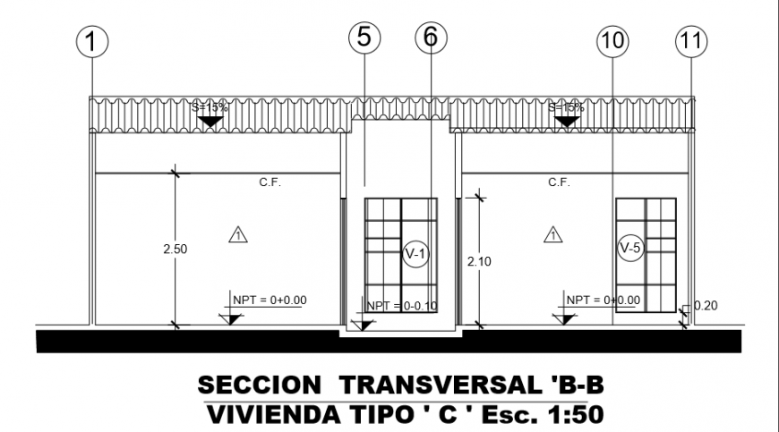 Type- B section layout design drawing of Villa design