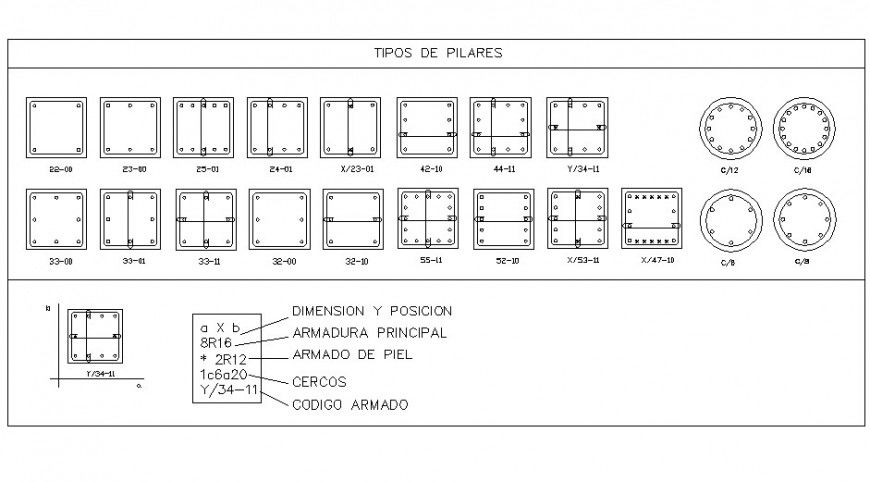 Types of pillars section plan AutoCAD file