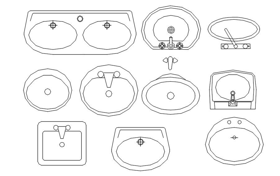 types of basin cad blocks in AutoCAD, dwg file.