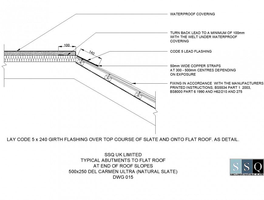 Typical abutments to flat roof at end of roof slopes dwg file
