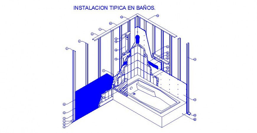 Typical bathroom constructive section cad drawing details dwg file