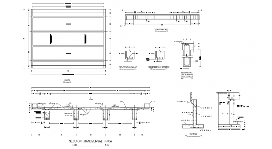 Typical bridge slab detail drawing in dwg AutoCAD file.