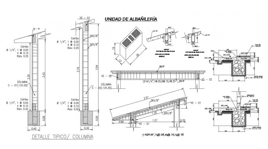 Typical column of toilet section and construction details dwg file