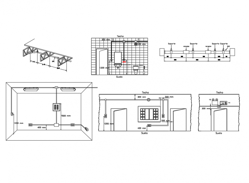 Typical detail of installation of low voltage sockets of house dwg file