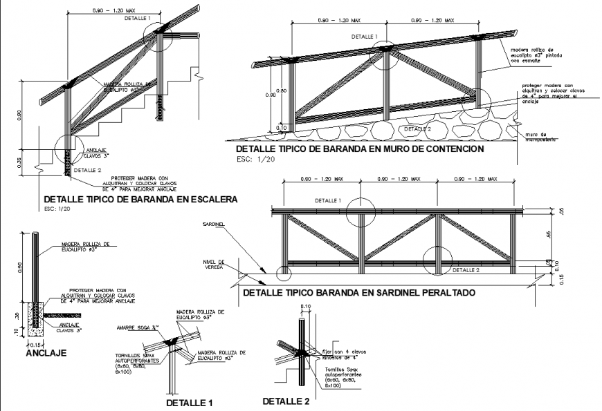 Typical detail of stair railing design drawing in dwg file.