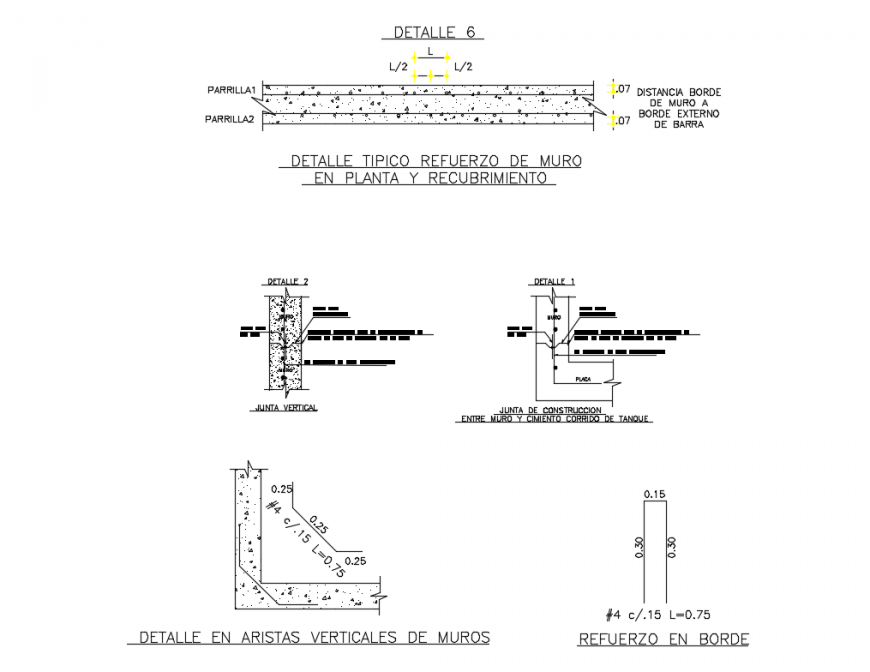 Typical details of reinforcement of wall in plant and cover dwg file