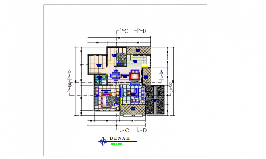 Typical floor area plan design of single family house design drawing