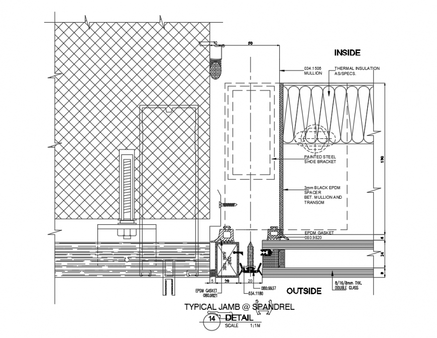 Typical jamb spend-rail constructive structure details dwg file