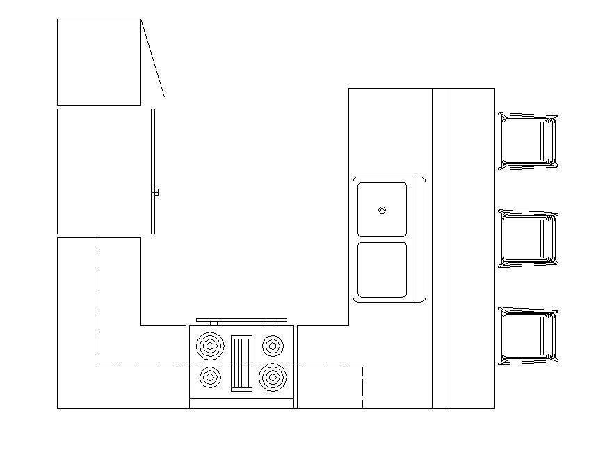 Typical kitchen layout plan 2d view CAD structure autocad file