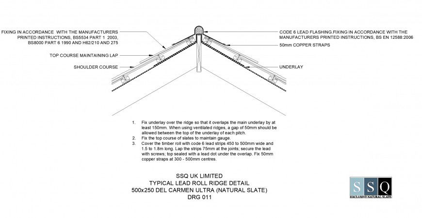 Typical lead roll ridge detail autocad file