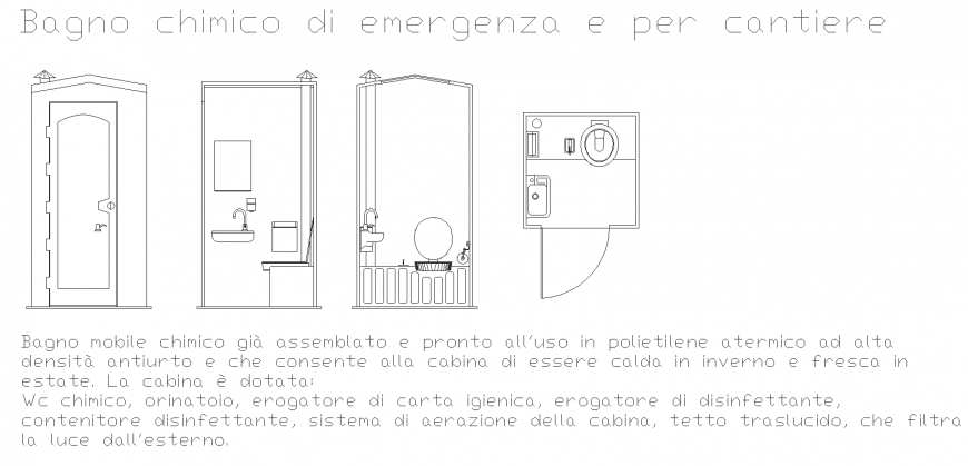 Typical mobile toilet layout plan and elevation in dwg file.