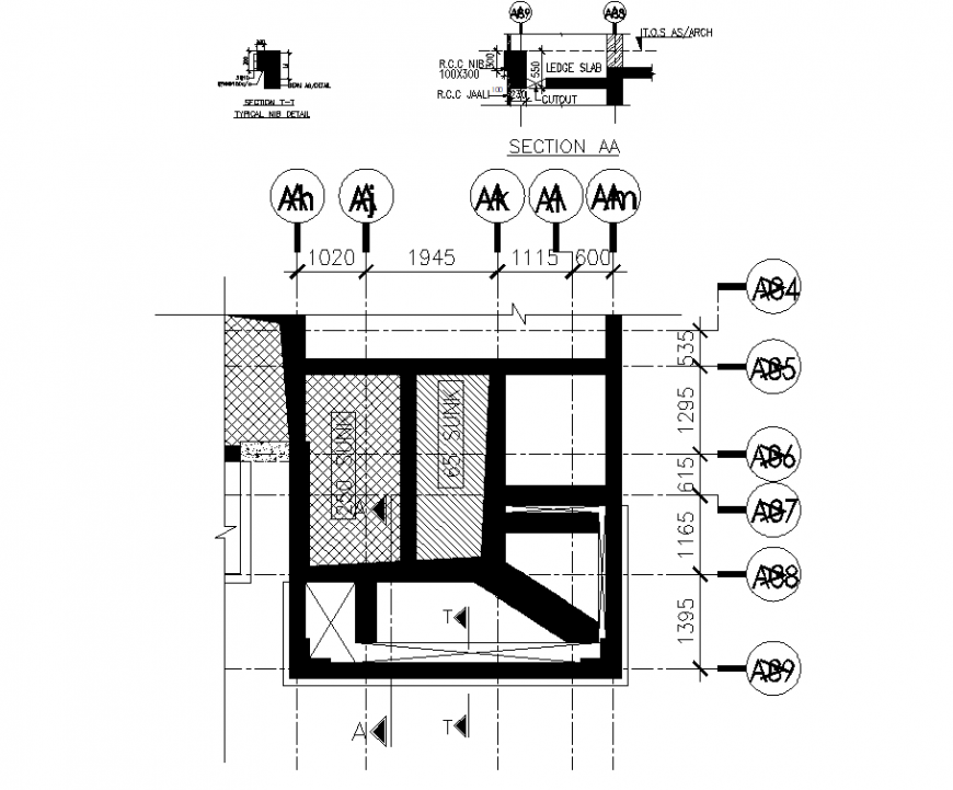 Typical nib plan and section detail autocad file