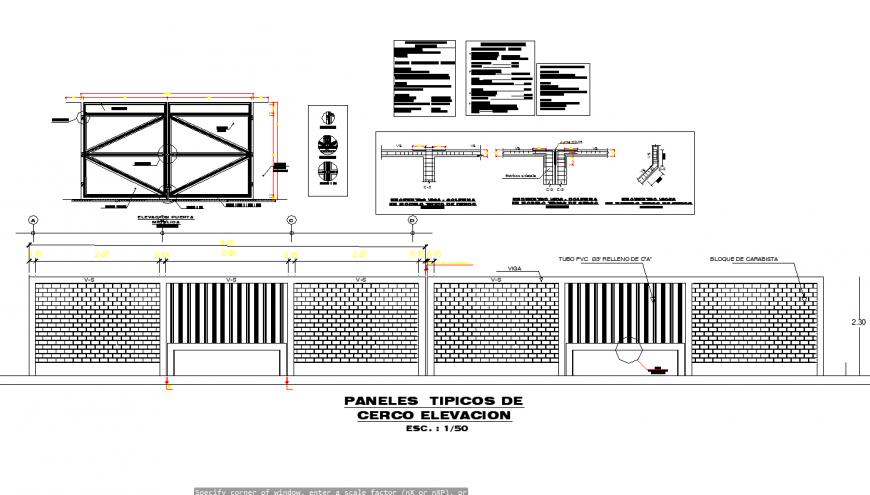 Typical panels of lifting frame elevation and section detail dwg file