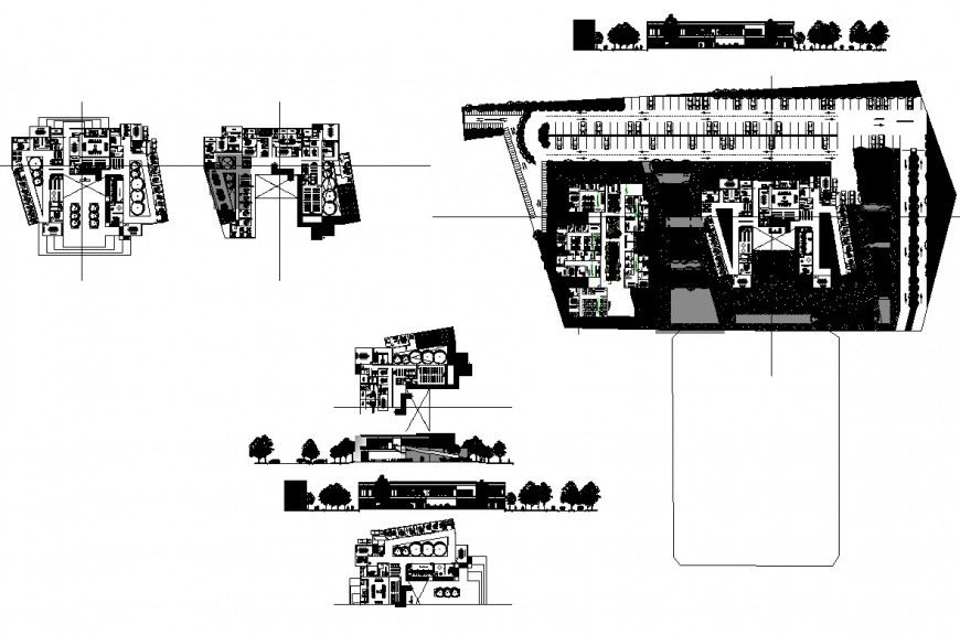 Typical plan and elevation of corporate building structure 2d view autocad file