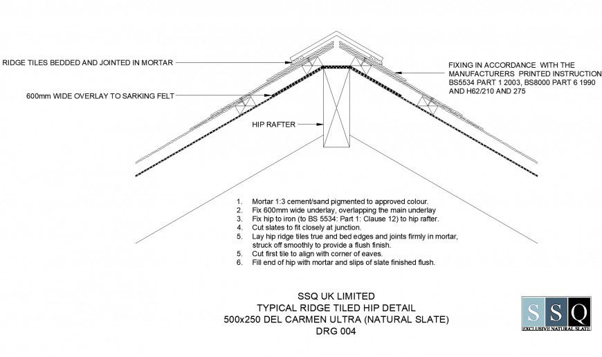 Typical ridge tiled hip detail dwg file