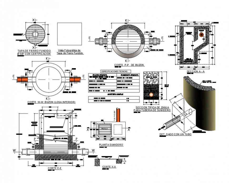 Typical section of ditch for pipe of plumbing sanitation paving project dwg file